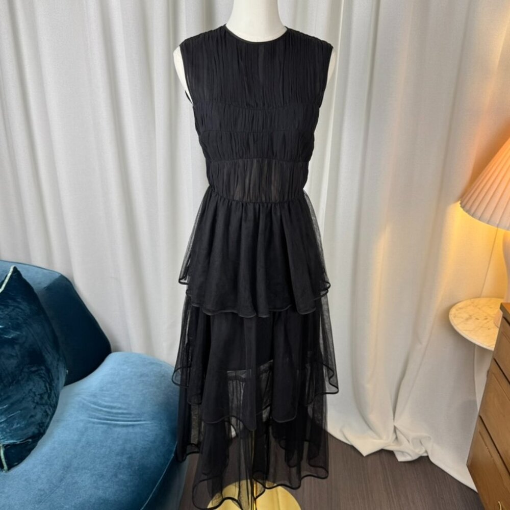 Johnathan Simkhai Tiered Tulle Plisse Midi Dress size 4
